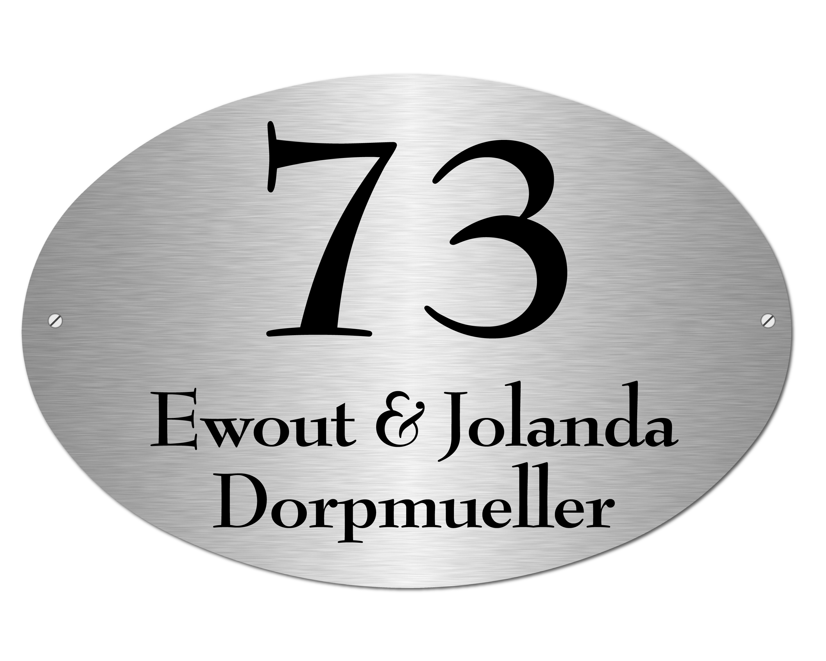 Namensschild aus Edelstahl – Oval 27×18 cm. (Art. 226)